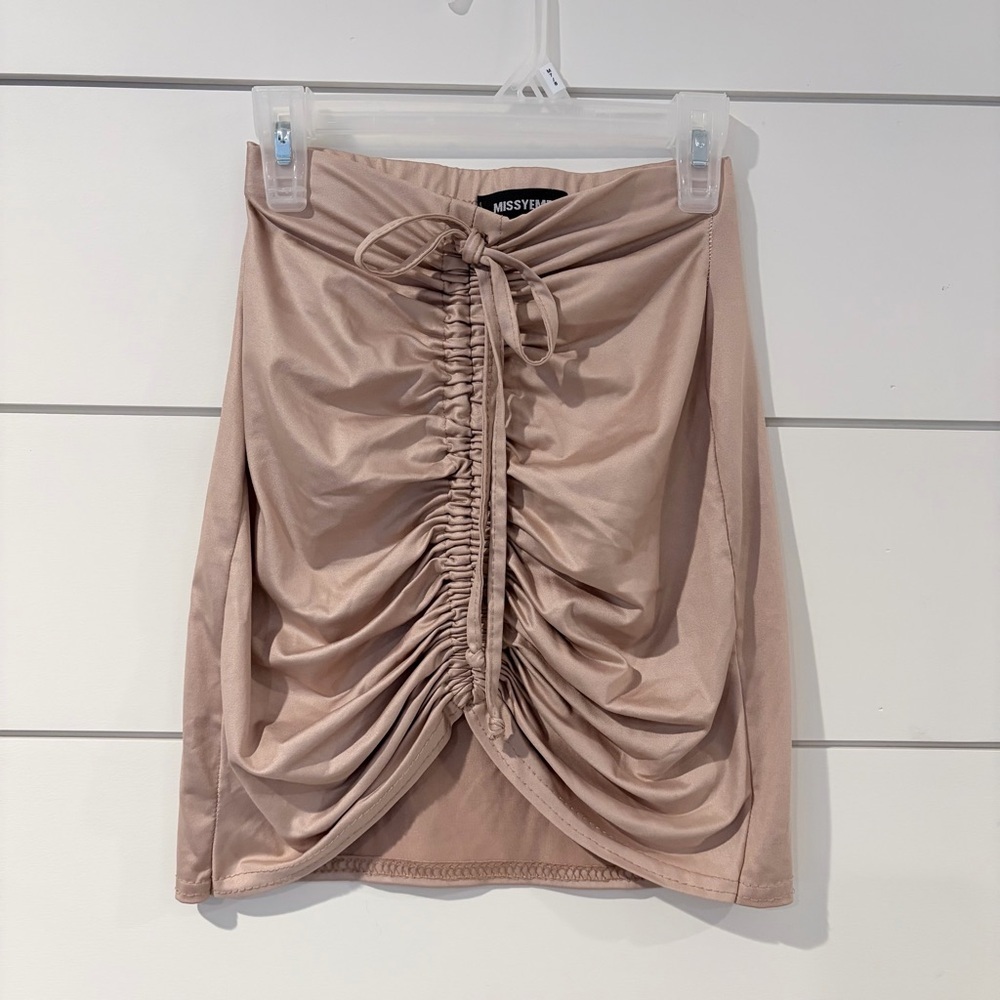 🌟2 for $10 Missy Empire Taupe Tan Satin Ruched Mini Skirt Glam Mobwife S